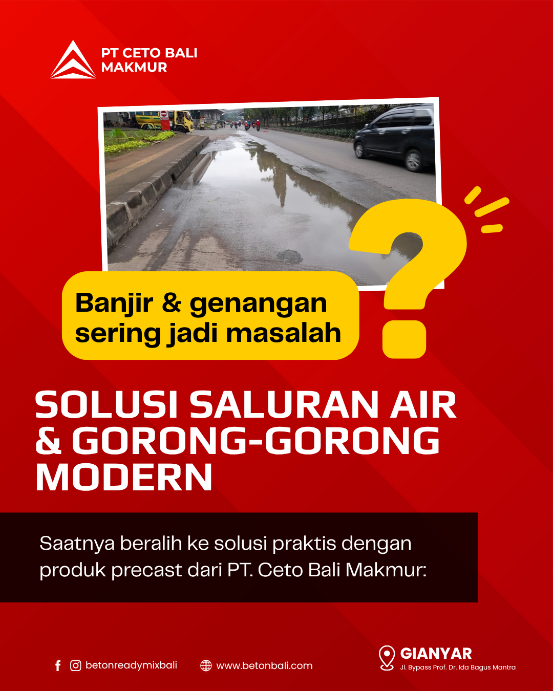 Pemasangan saluran air beton precast di proyek jalan Bali oleh PT Ceto Bali Makmur.